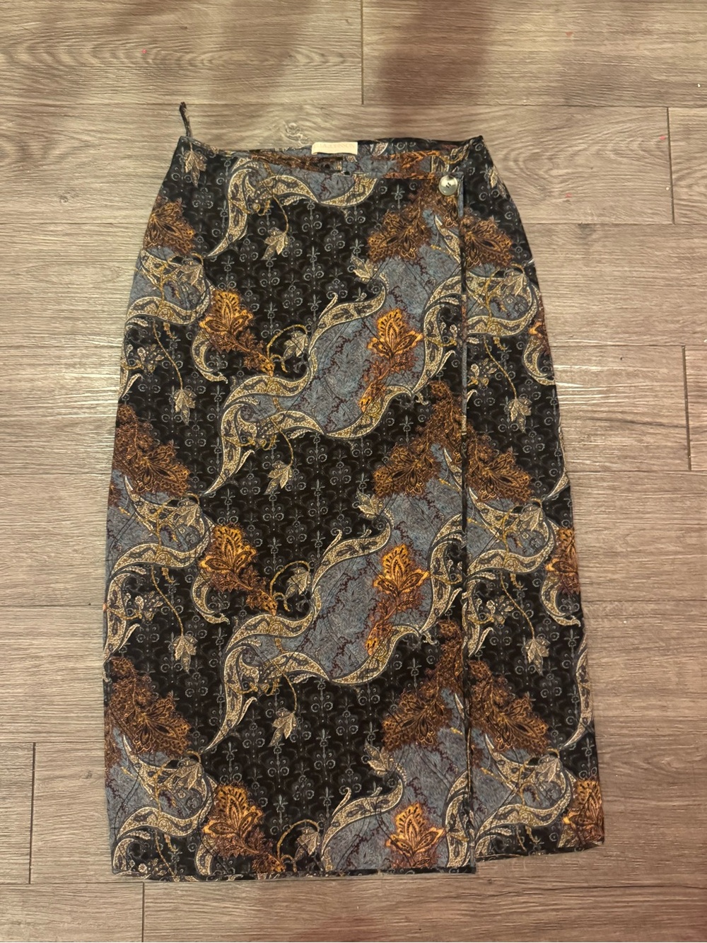 Ulla Johnson Paisley Pencil Skirt in Black, Blue, and Gold